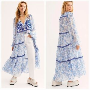 Free People Call On Me Embroidered Maxi Top Duster Gemmas Dress XS